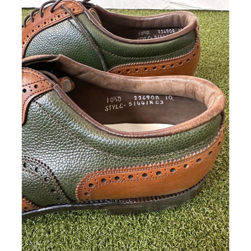 Footjoy Classics Men's Golf Shoes Green Tan Pebbled Leather Saddle 10.5 D, NEW!