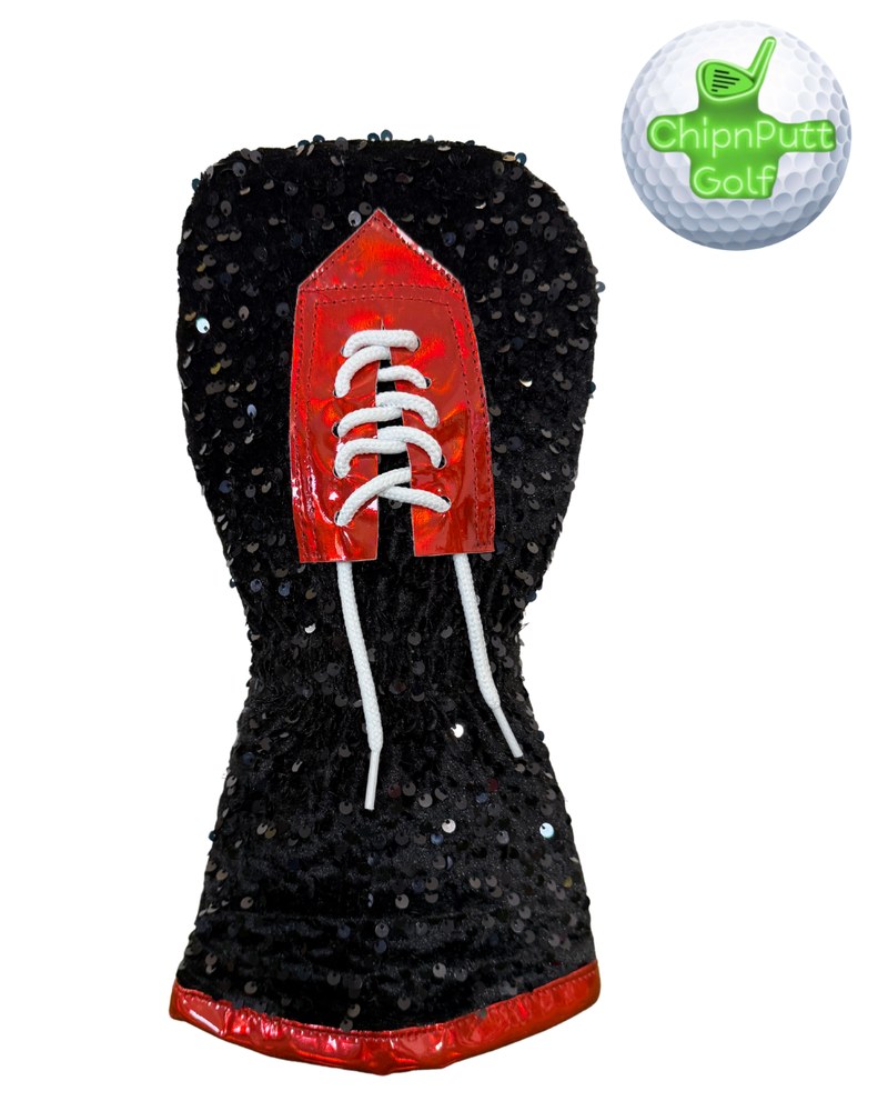 New! Limited Edition, ChipnPutt Golf  Handmade Sequins Luchador Black & Red Mask, Driver Headcover.
