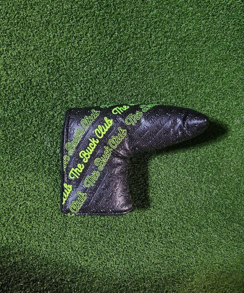 TBC The Buck Club Script Golf Blade Putter Headcover AM&E Black/Green, New!